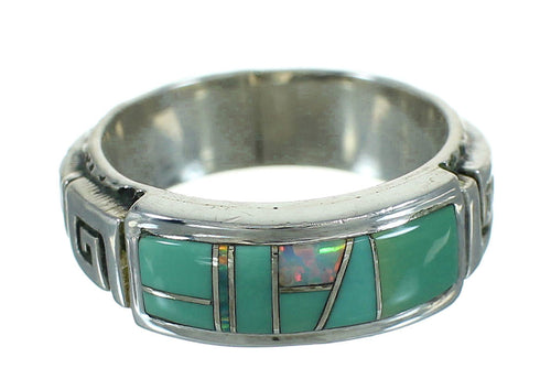 Southwestern Silver Turquoise And Opal Water Wave Ring Size 5-3/4 AX87619